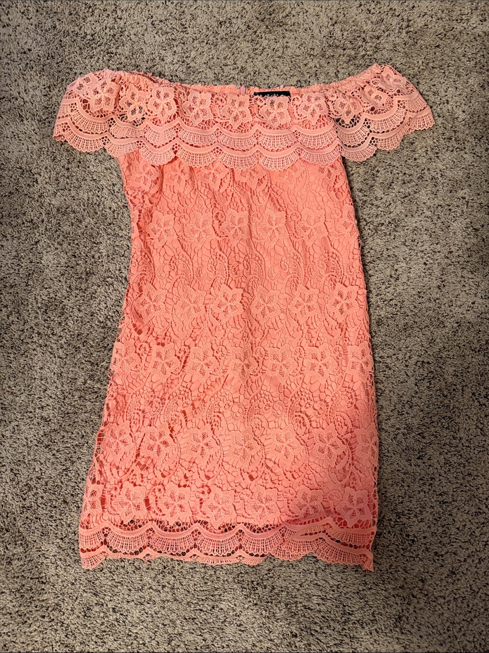 Lulu's Coral Lace One-Shoulder Dress